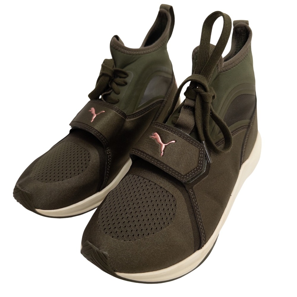 Puma‎ Phenom Running Shoes Womens 6.5 Olive Green Rose Gold High Top